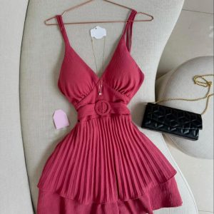 V Neck Spaghetti Strap Tied Detail Romper Casual A Line Layered Jumpsuit, women Rompers, ChicMe catalog