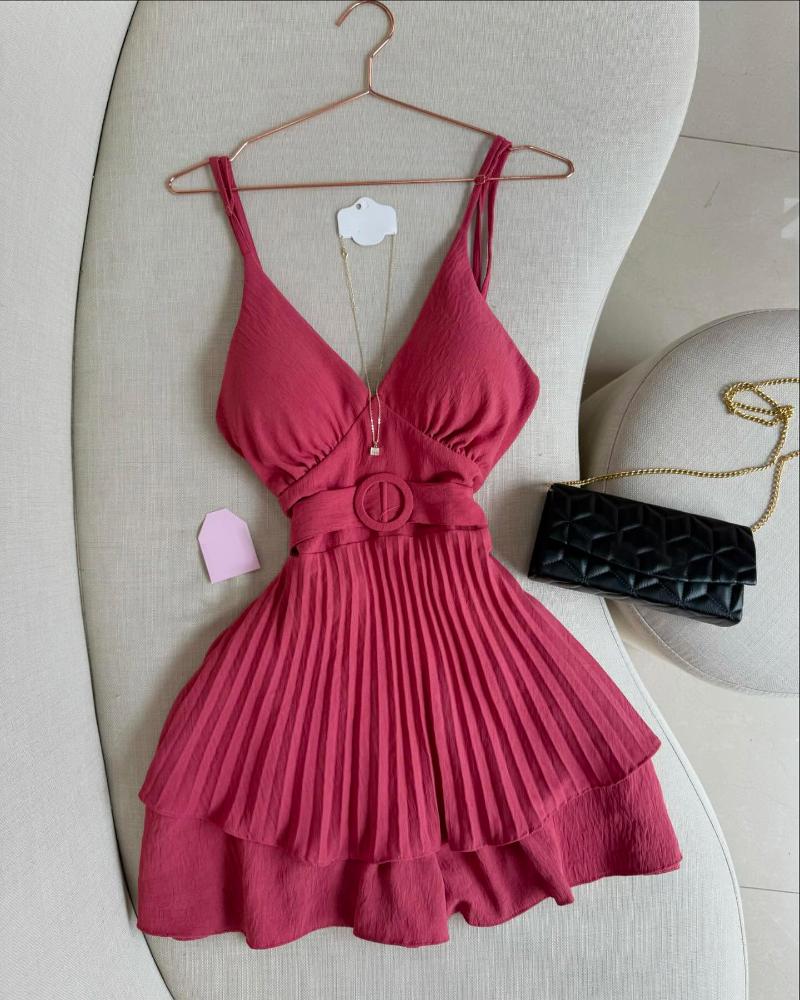 V Neck Spaghetti Strap Tied Detail Romper Casual A Line Layered Jumpsuit, women Rompers, ChicMe catalog