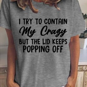 Funny text print round neck short sleeve T-shirt, T-shirts, Lilicloth.com