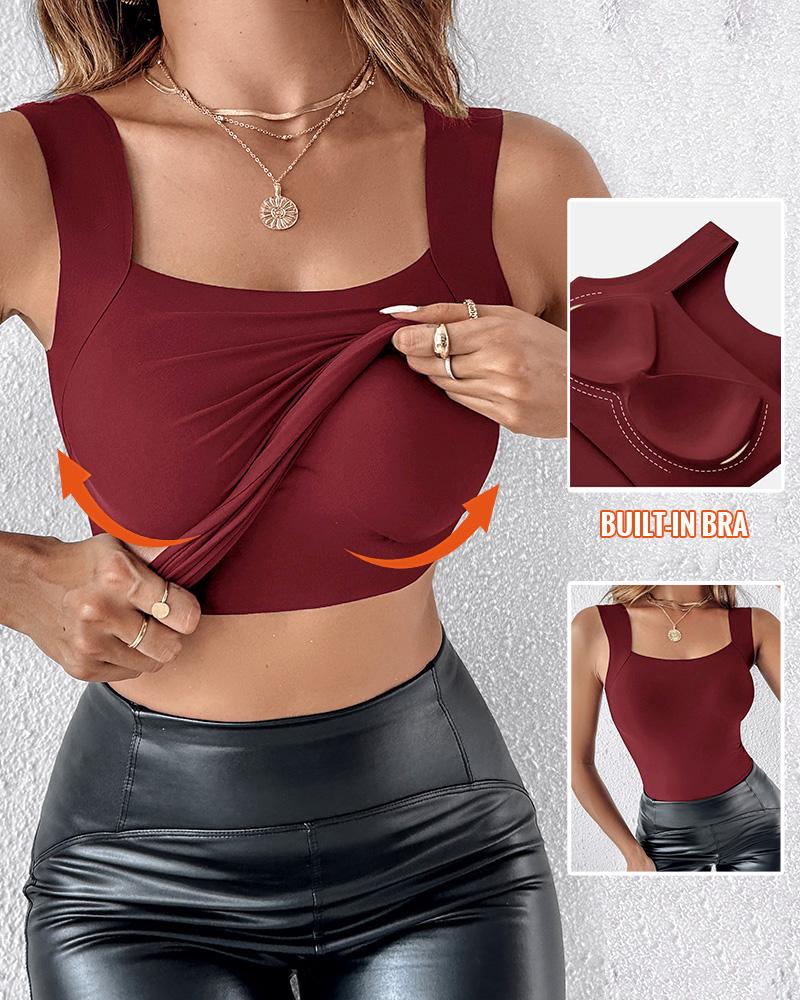 U-Neck Sleeveless Tank Seamless Skinny Layering Top with Built-In Bra, women Tanks & Crop Tops, ChicMe catalog - Image 3
