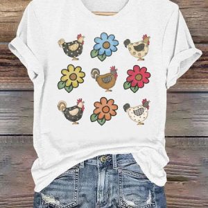 Casual Animal Crew Neck Short Sleeve T-shirt, T-shirts, color:White|size:4XL, catalog Noracora shop