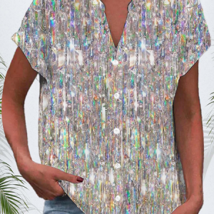 Women's Short Sleeve Shirt Summer Geometric Printing V Neck Daily Going Out Casual Top, JustFashionNow Shirts, color:As Picture|size:4XL,