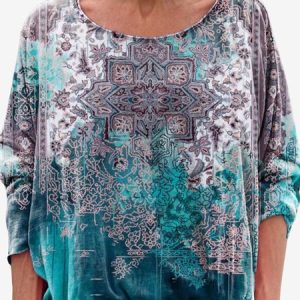 Women's Long Sleeve Tee T-shirt Spring/Fall Ethnic Jersey Crew Neck Holiday Going Out Casual Top, JustFashionNow T-Shirts, color:Lake Blue|size:XXL,