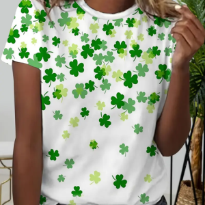 Women's Shamrock Short Sleeve Tee T-shirt Crew Neck Printing Casual Summer Graphic Tee Top, JustFashionNow T-Shirts, color:White|size:XXL