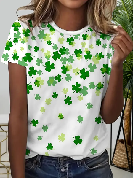 Women's Shamrock Short Sleeve Tee T-shirt Crew Neck Printing Casual Summer Graphic Tee Top, JustFashionNow T-Shirts, color:White|size:XXL