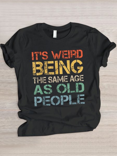 Crew Neck Casual Cotton Text Letters T-Shirt, T-shirts, Lilicloth.com