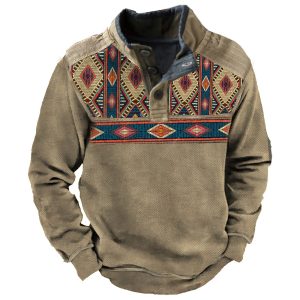 Men's Outdoor Ethnic Patterns Casual Stand Collar Sweatshirt, Hoodies&Sweatshirts, WAYRATES