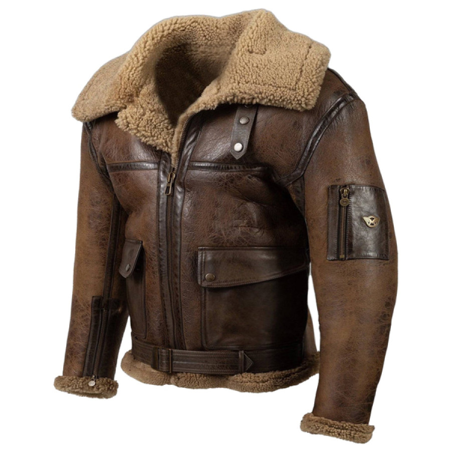 Men Vintage Distressed Real Fur RAF B3 Bomber Genuine Sheepskin Leather Jacket, Jackets&Coats, WAYRATES