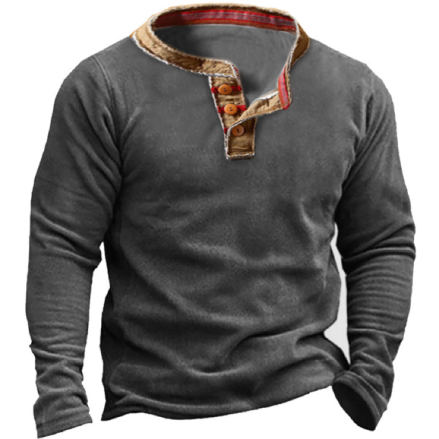 Men's Outdoor Polar Fleece Comfortable Retro Henley Collar Sweatshirt, Hoodies&Sweatshirts, WAYRATES