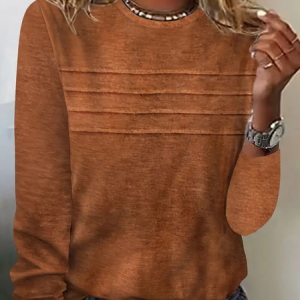 Casual Striped Crew Neck Long Sleeve T-shirt, T-shirts, color:Brown|size:M, catalog Noracora shop