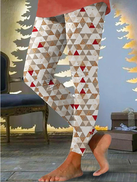 Women's Casual Geometric Jersey All Season Long Leggings, JustFashionNow Leggings, color:Apricot|size:XXL,