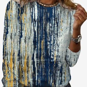Women's Long Sleeve Tee T-shirt Spring/Fall Abstract Jersey Crew Neck Daily Going Out Casual Top, JustFashionNow T-Shirts, color:Purplish Blue|size:XXL,