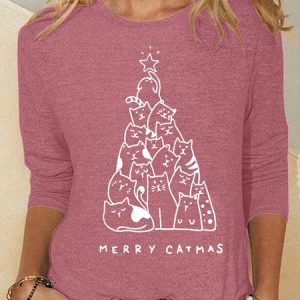 Merry Catmas Casual Long Sleeve Shirt, Long sleeves, Lilicloth.com
