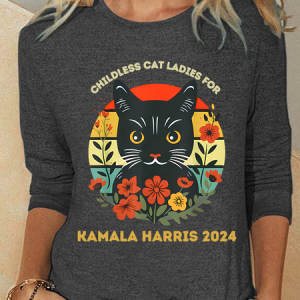 Vintage Childless Cat Ladies For Kamala Harris 2024 Election Casual Long Sleeve Shirt, Long sleeves, Lilicloth.com