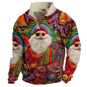 Men's Sweatshirt Vintage Santa Christmas Buttons Daily Tops, Hoodies&Sweatshirts, WAYRATES
