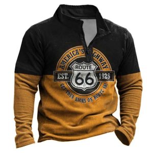 Men's Outdoor Route 66 Print Zipper Sweatshirt, Hoodies&Sweatshirts, WAYRATES