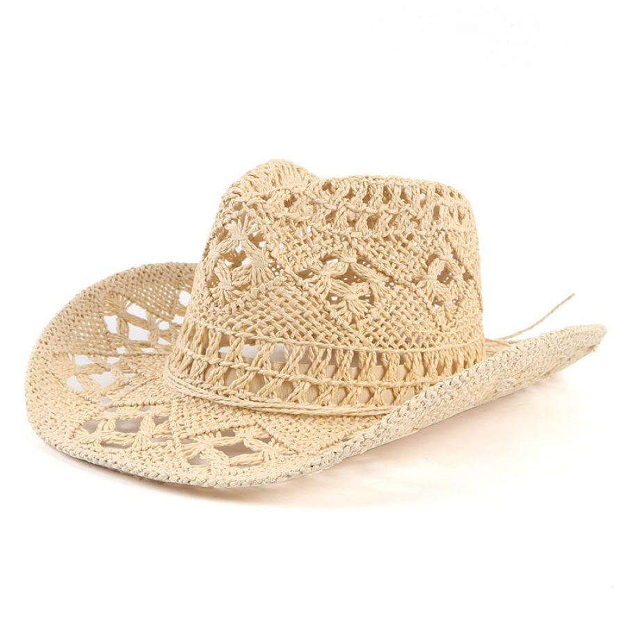 Western Cowboy Hat Sun Protection Visor Hat Retro Hollow Straw Hat, Hats, WAYRATES