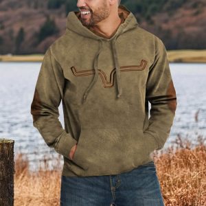 Men's Vintage Western Denim Color Block Hoodie, Hoodies&Sweatshirts, WAYRATES