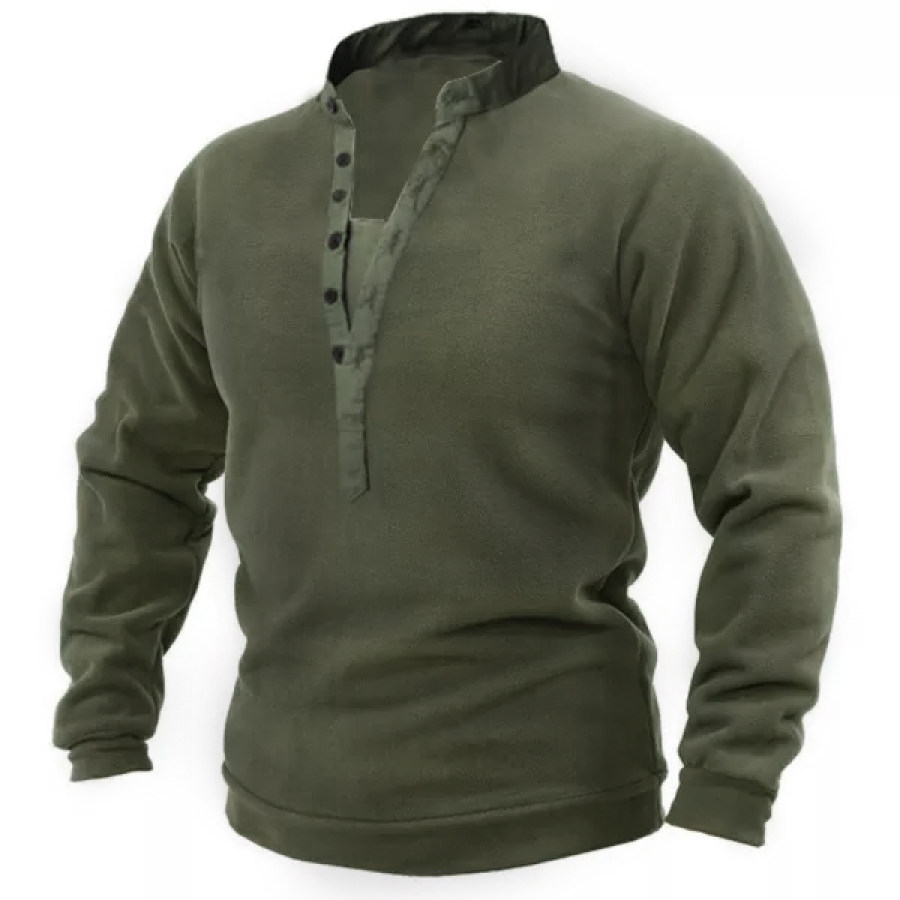 Men Outdoor Fleece Henley Collar Tactical Men's Sweatshirt, Tactical Sweatshirts & Hoodies, COTOSEN
