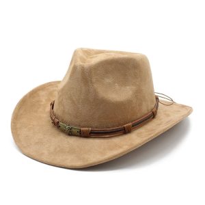Men Women's Retro Yellowstone Suede Warped Western Cowboy Hat Rolled Brim Ethnic Style Felt Hat, Hats, WAYRATES
