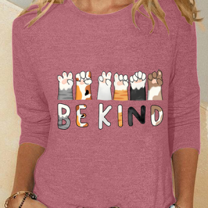 Be Kind Funny Cat Casual Long Sleeve Shirt, Long sleeves, Lilicloth.com