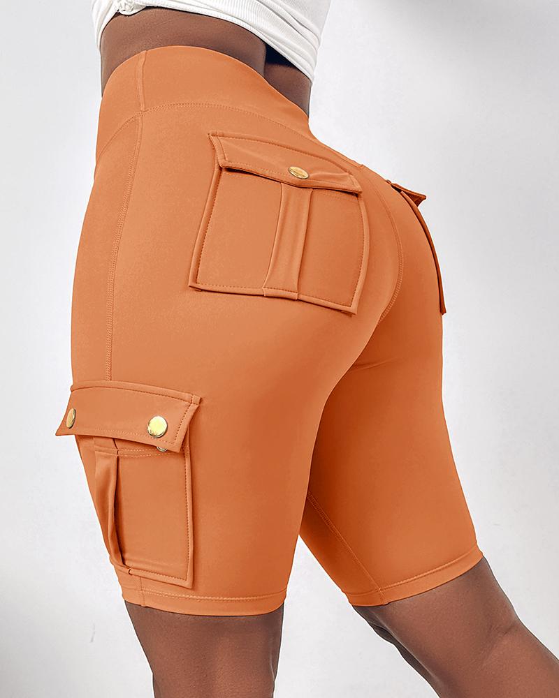 Tummy Control Butt Lifting Active Shorts High Waist Flap Pockets Workout Bermuda Cargo Running Shorts, women Active Shorts, ChicMe catalog