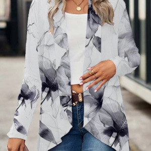 Women's Spring/Fall Cover-up Casual Floral Printing Lightweight Cardigan, JustFashionNow Cardigans, color:White|size:XXL,