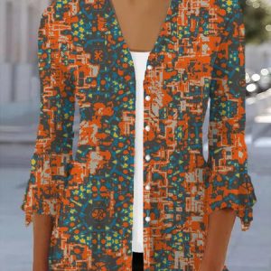Women's Spring/Fall Outerwear Casual Abstract Jersey Shawl Jacket, JustFashionNow Coats, color:Orange|size:XXL,