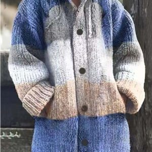 Casual Color Block Wool/Knitting Sweater Coat, JustFashionNow Sweaters, color:Blue|size:XXL,
