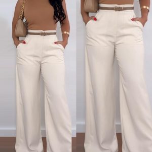 High Waist Pocket Design Flared Pants Casual Loose Fit Pants, women Pants, ChicMe catalog