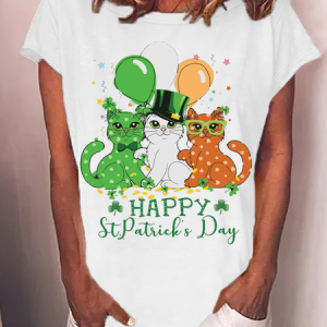 Women's Cat Short Sleeve Tee T-shirt Crew Neck Casual Summer Top, JustFashionNow T-Shirts, color:White|size:3XL,