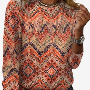 Women's Long Sleeve Tee T-shirt Spring/Fall Ethnic Jersey Crew Neck Daily Going Out Casual Top, JustFashionNow T-Shirts, color:Orange|size:XXL,