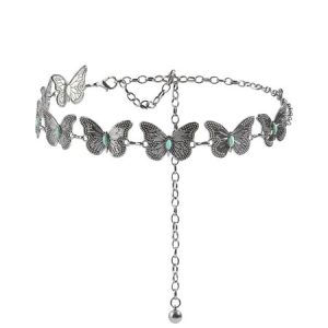 New butterfly metal turquoise sweet waist chain cross-border, JustFashionNow Belts, color:Silver,