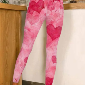 Women's Valentine Day High Waist Cute Heart Print Stretch Legging, JustFashionNow Leggings, color:Pink|size:XXL,