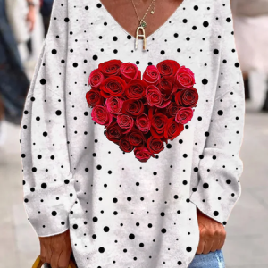 Women's Long Sleeve Tee T-shirt Spring/Fall Floral Printing V Neck Casual Graphic Tee Top, JustFashionNow T-Shirts, color:White|size:3XL,