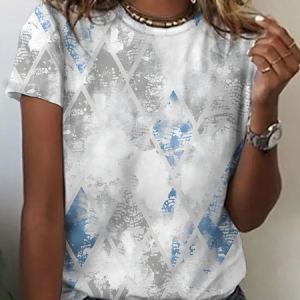 Geometric Color Contrast Cotton T-Shirt, T-shirts, Lilicloth.com