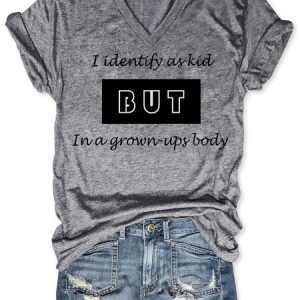 Women's Short Sleeve Tee T-shirt Summer Letter Cotton-Blend V Neck Going Out Casual Top, JustFashionNow T-Shirts, color:Grey|size:3XL,