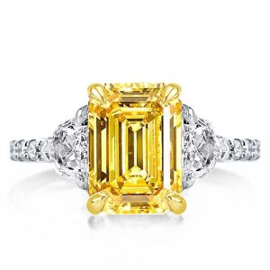 emerald cut engagement rings - Two Tone Three Stone Yellow Topaz Emerald Cut Engagement Ring, Italo jewelry - Online Catalog