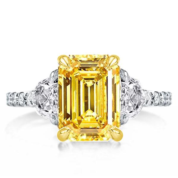 emerald cut engagement rings - Two Tone Three Stone Yellow Topaz Emerald Cut Engagement Ring, Italo jewelry - Online Catalog