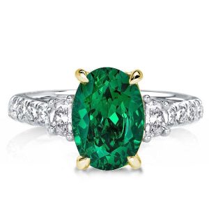 Oval cut engagement Rings - Three Stone Two Tone Oval Cut Emerald Engagement Ring, Italo jewelry - Online Catalog