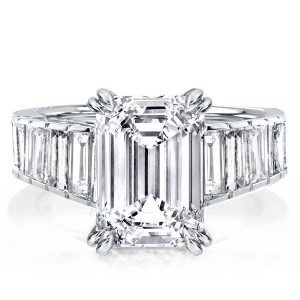 Emerald cut engagement Rings - Double Prong Emerald Cut White Sapphire Engagement Ring, Italo jewelry - Online Catalog
