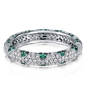 multi row band - Flower Design Round Cut Green Wedding Band, Italo jewelry - Online Catalog