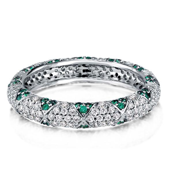 multi row band - Flower Design Round Cut Green Wedding Band, Italo jewelry - Online Catalog