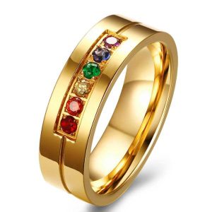 rings - Rainbow Color Golden Titanium Steel Men's Wedding Band, Italo jewelry - Online Catalog