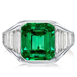 vintage engagement rings - Emerald & Baguette Emerald Engagement Ring, Italo jewelry - Online Catalog