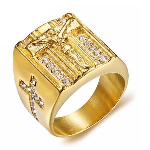rings - Golden Jesus Stainless Steel Design Men's Wedding Band, Italo jewelry - Online Catalog