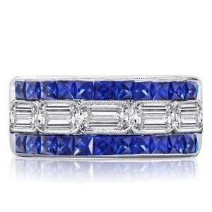 multi row band - Three Row Milgrain Baguette Cut Wedding Band, Italo jewelry - Online Catalog