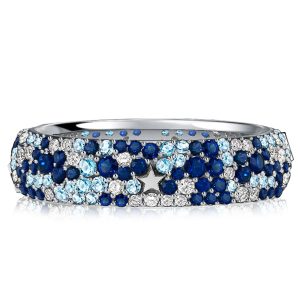 Eternity band - Italo Micro Pave Aquamarine Blue Sapphire Multi Row Band, Italo jewelry - Online Catalog