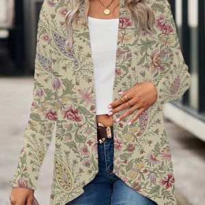 Women's Spring/Fall Cover-up Casual Floral Printing Lightweight Cardigan, JustFashionNow Cardigans, color:As Picture|size:XXL,