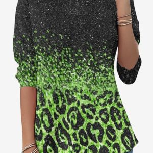 Women's Long Sleeve Tee T-shirt Spring/Fall Leopard Jersey Crew Neck Daily Going Out Casual Top, JustFashionNow T-Shirts, color:Green|size:XXL,